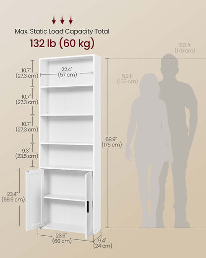Tall Wooden Bookcase with Door Rustic Brown - image 24