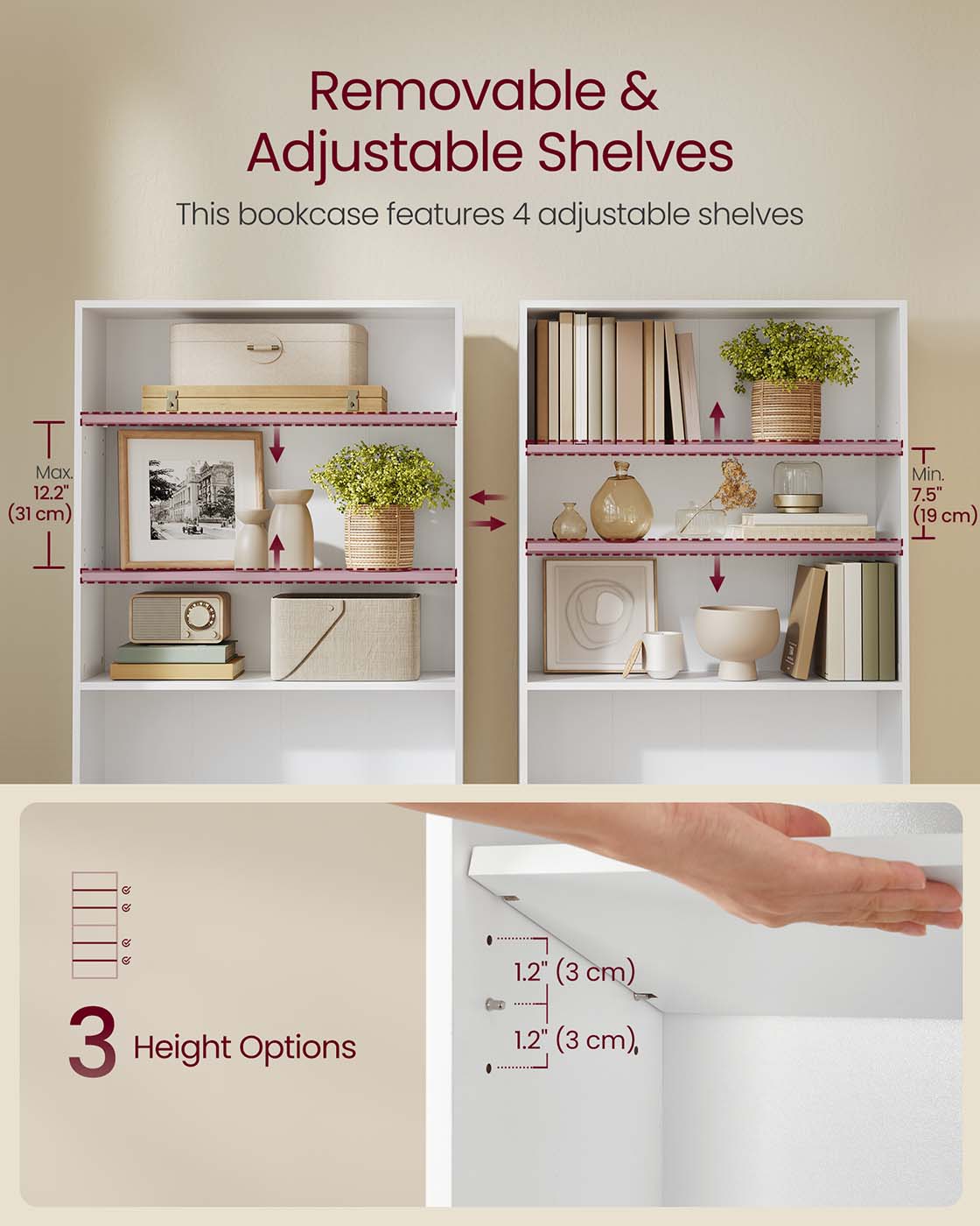 5-Tier Wooden Bookcase Shelf 24 x 80 x 160.7 cm, Cloud White - image 3