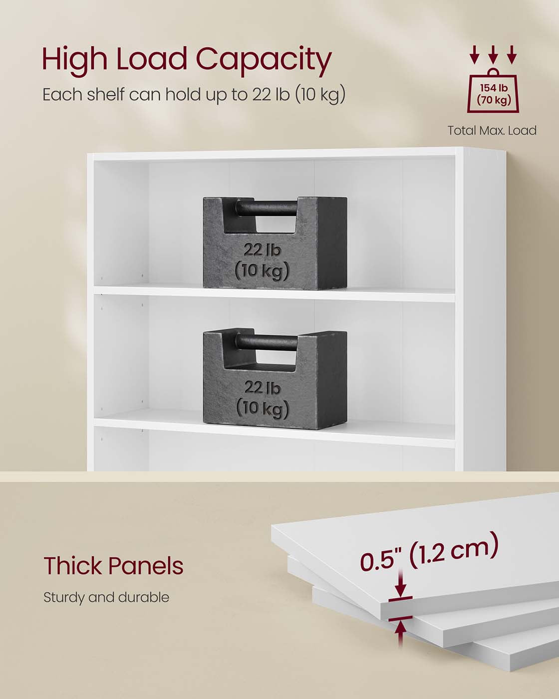 5-Tier Wooden Bookcase Shelf 24 x 80 x 160.7 cm, Cloud White - image 7