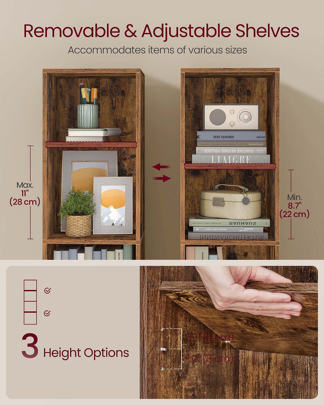 3-Tier cube bookshelf with open shelves - image 9