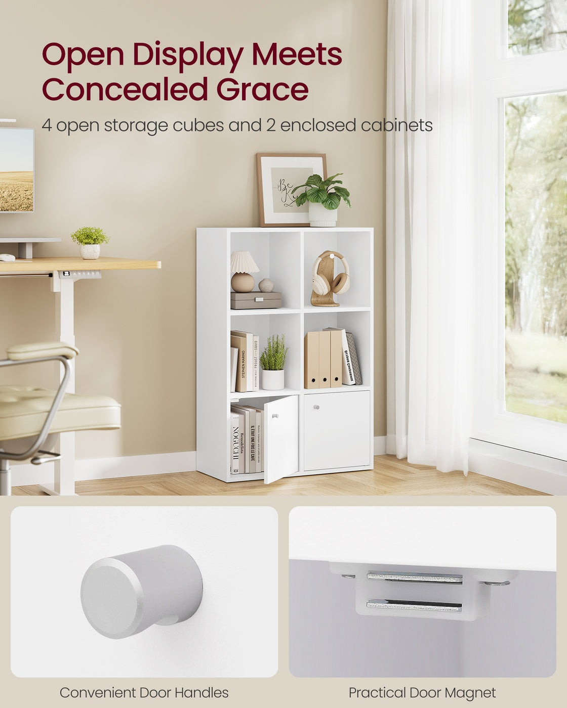 3-Tier Bookcase with 2 Cabinets, 29 x 65.8 x 97.8 cm, Cloud White - image 3