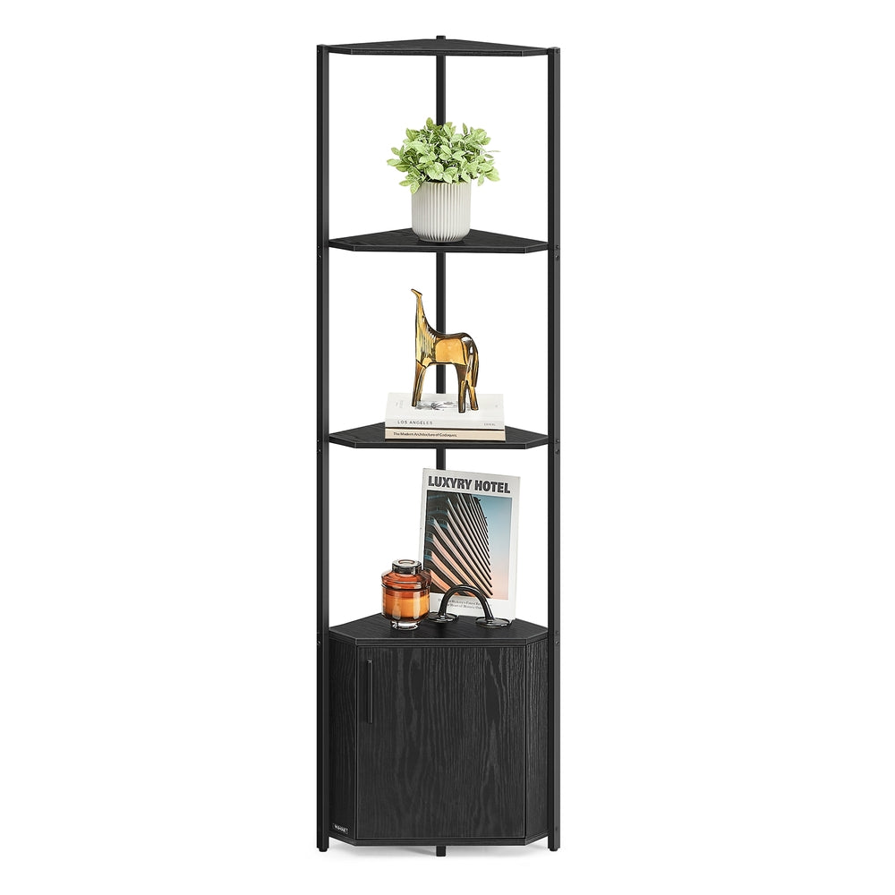 Corner Shelf with Storage 5-Tier Shelving Unit Rustic Brown and Ink Black - image 7
