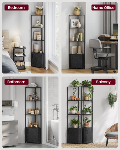 Corner Shelf with Storage 5-Tier Shelving Unit Rustic Brown and Ink Black - image 9