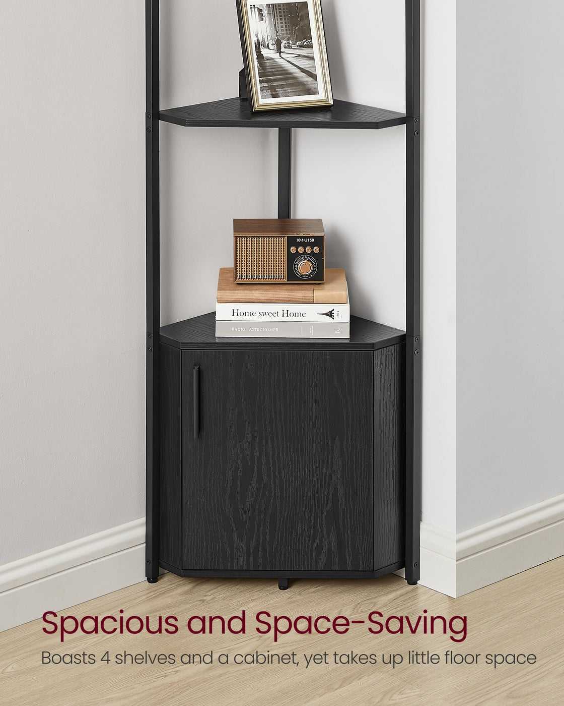 Corner Shelf with Storage 5-Tier Shelving Unit Rustic Brown and Ink Black - image 10