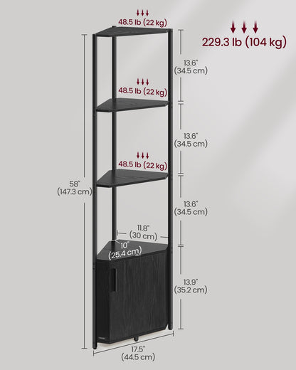 Corner Shelf with Storage 5-Tier Shelving Unit Rustic Brown and Ink Black - image 11