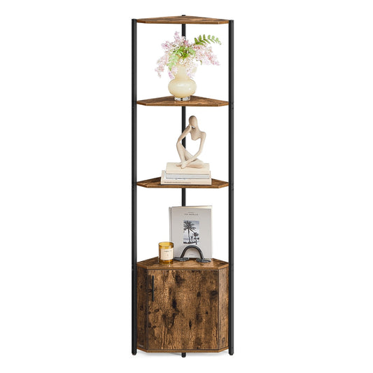 Corner Shelf with Storage 5-Tier Shelving Unit Rustic Brown and Ink Black - image 1