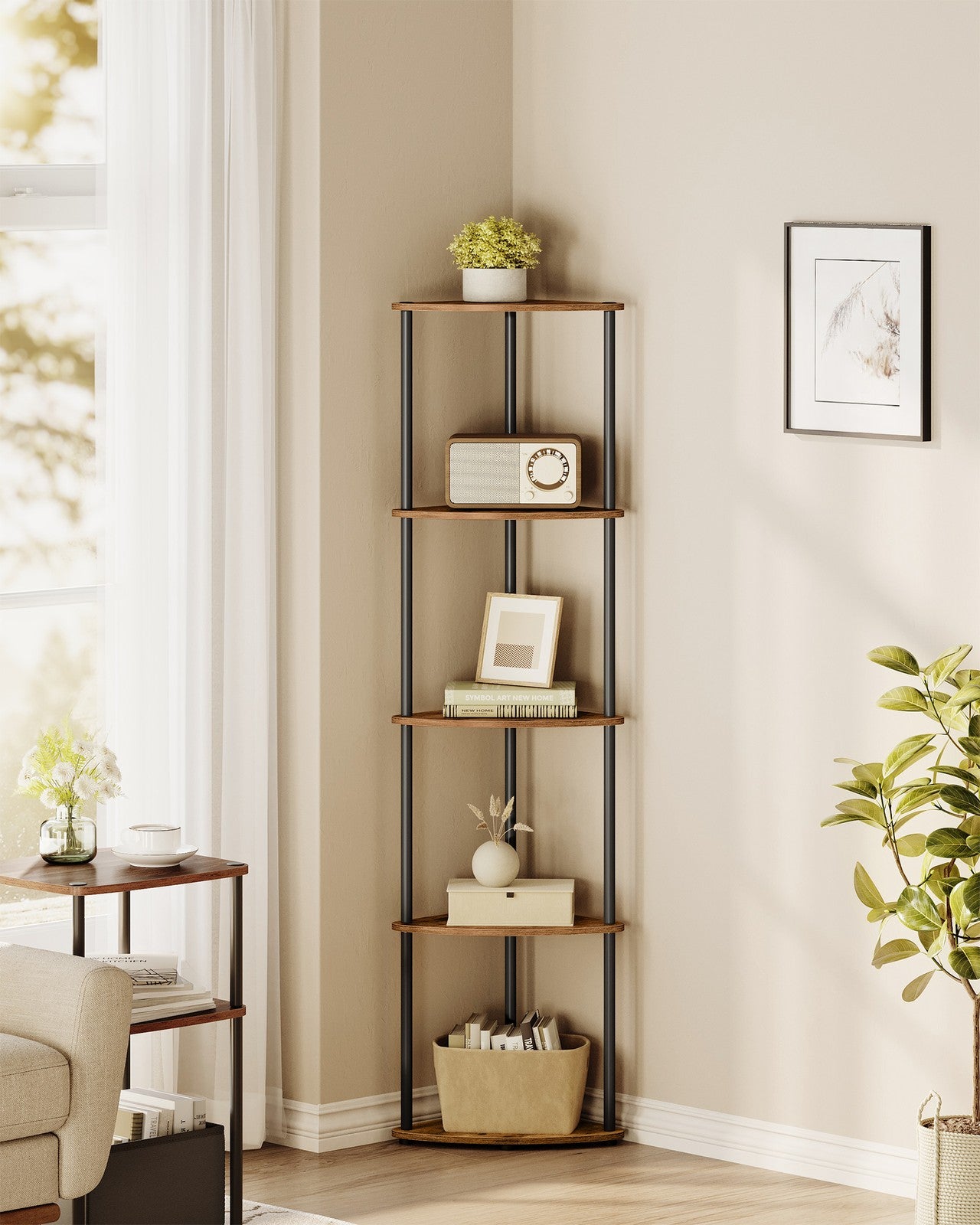 5-Tier Corner Shelf 38.3 x 27 x 139 cm Toolless Assembly - image 2