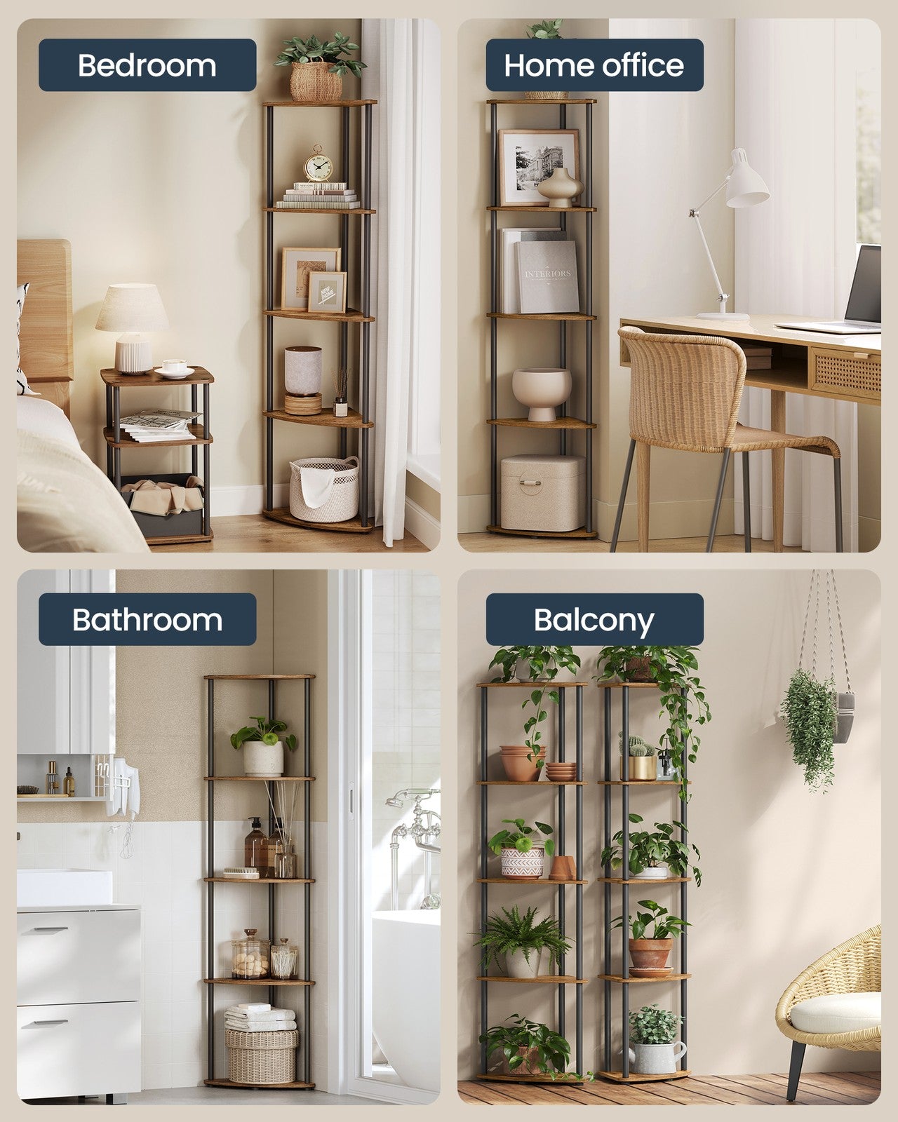 5-Tier Corner Shelf 38.3 x 27 x 139 cm Toolless Assembly - image 4