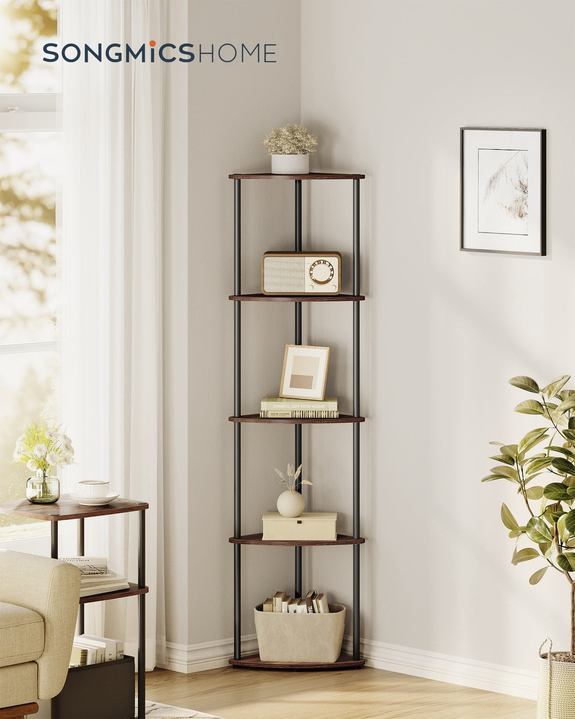 5-Tier Corner Shelf 38.3 x 27 x 139 cm Toolless Assembly - image 8