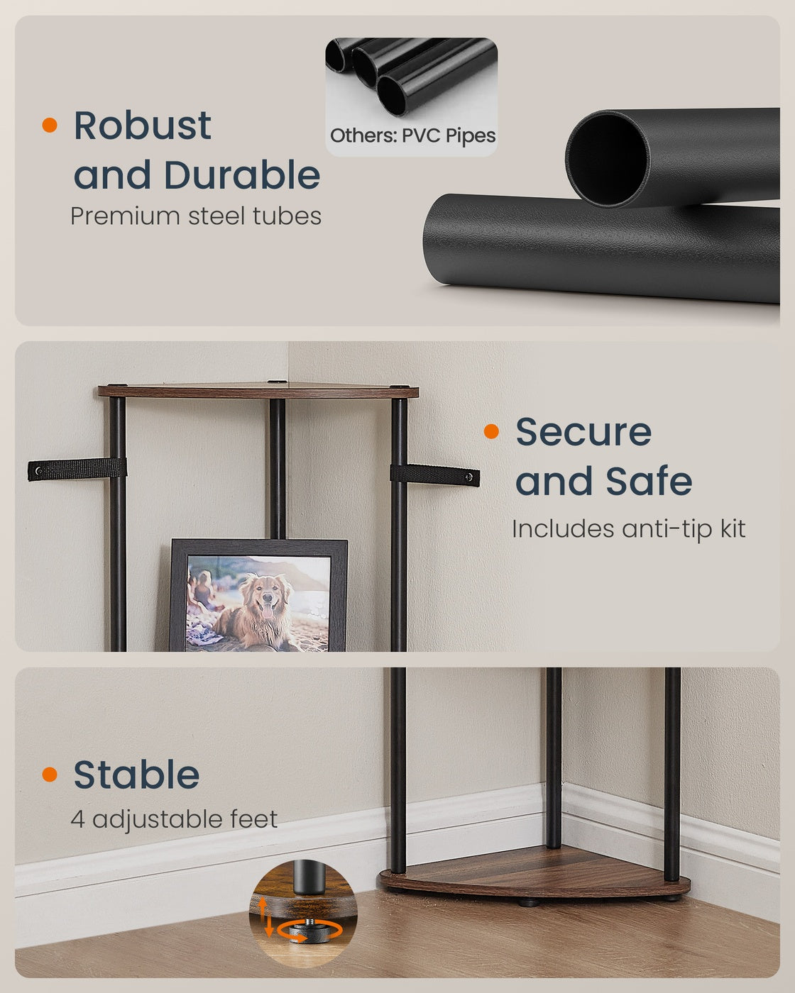 5-Tier Corner Shelf 38.3 x 27 x 139 cm Toolless Assembly - image 11