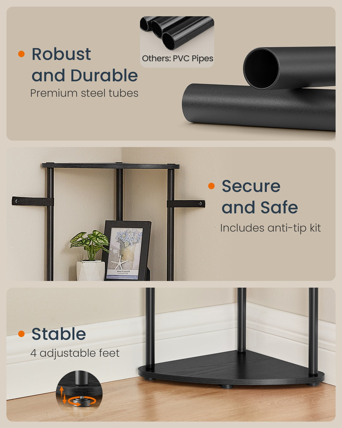 5-Tier Corner Shelf 38.3 x 27 x 139 cm Toolless Assembly - image 17