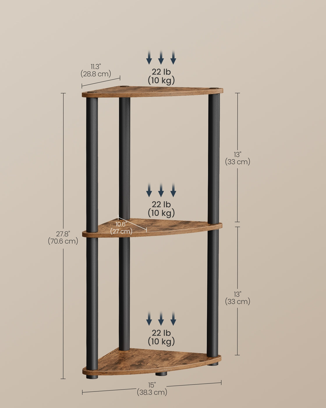 5-Tier Corner Shelf 38.3 x 27 x 139 cm Toolless Assembly - image 24