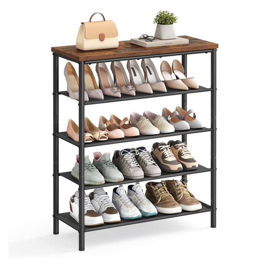 Industrial 5-Tier Steel Shoe Stand with 4 Cloth Shelves, Top Storage for Bags - image 1