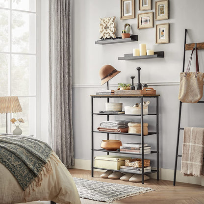 Industrial 5-Tier Steel Shoe Stand with 4 Cloth Shelves, Top Storage for Bags - image 4