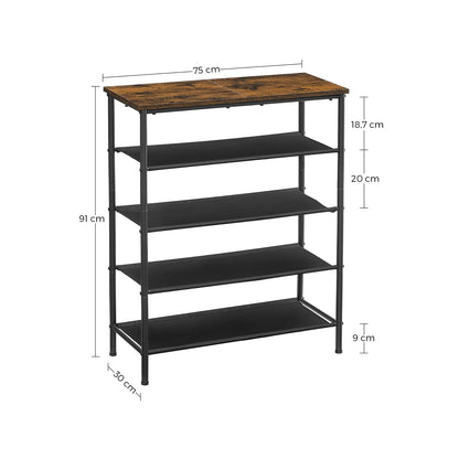 Industrial 5-Tier Steel Shoe Stand with 4 Cloth Shelves, Top Storage for Bags - image 6