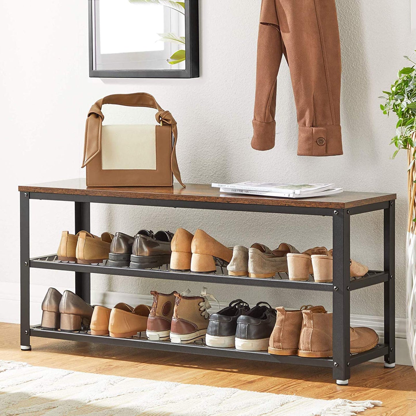 Shoe Bench Shoe Rack with 2 Shelves - image 4
