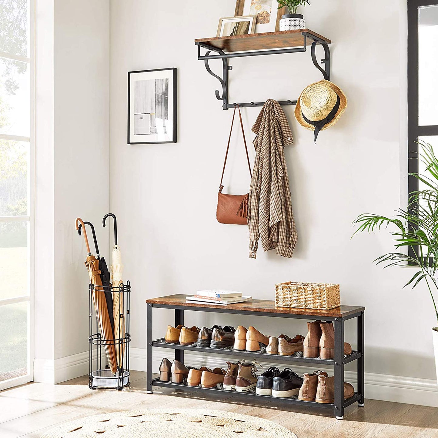 Shoe Bench Shoe Rack with 2 Shelves - image 5