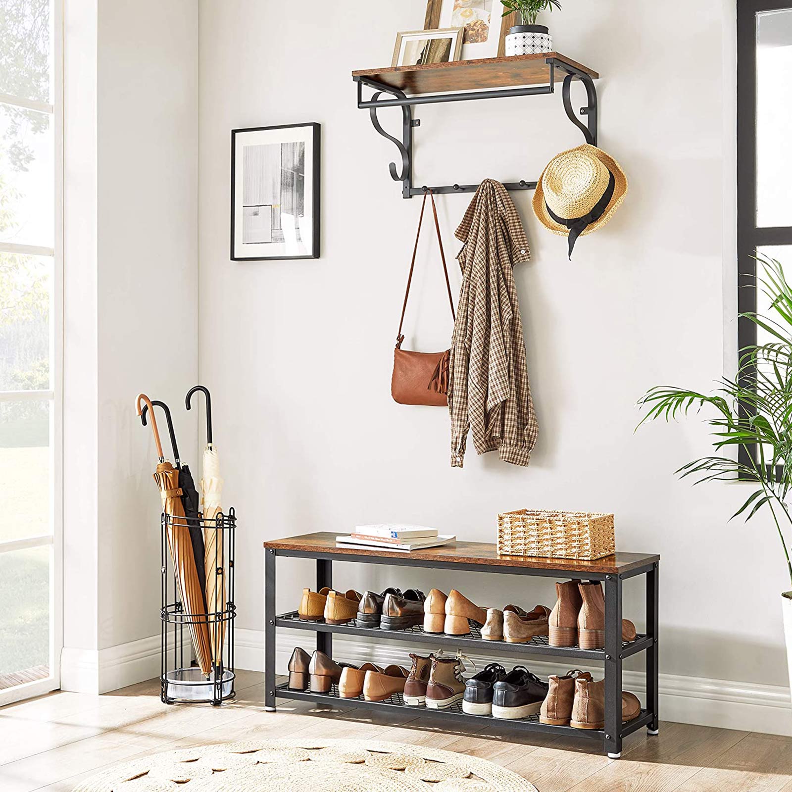 Shoe Bench Shoe Rack with 2 Shelves - image 5
