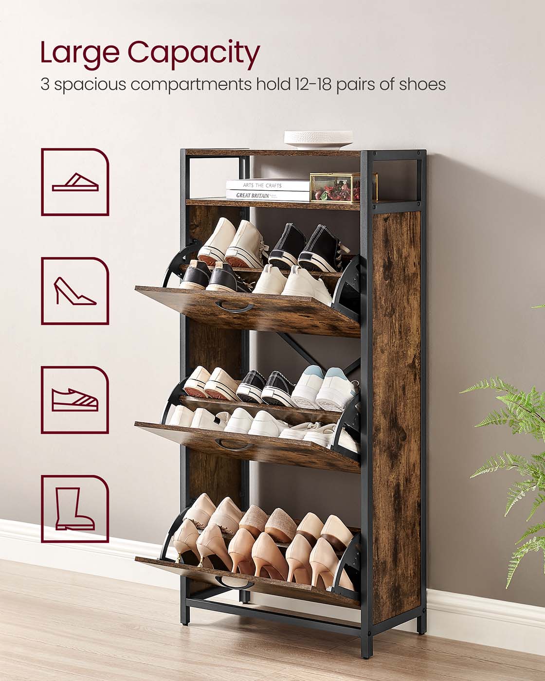 Shoe Cabinet With 3 Flip Doors - image 4