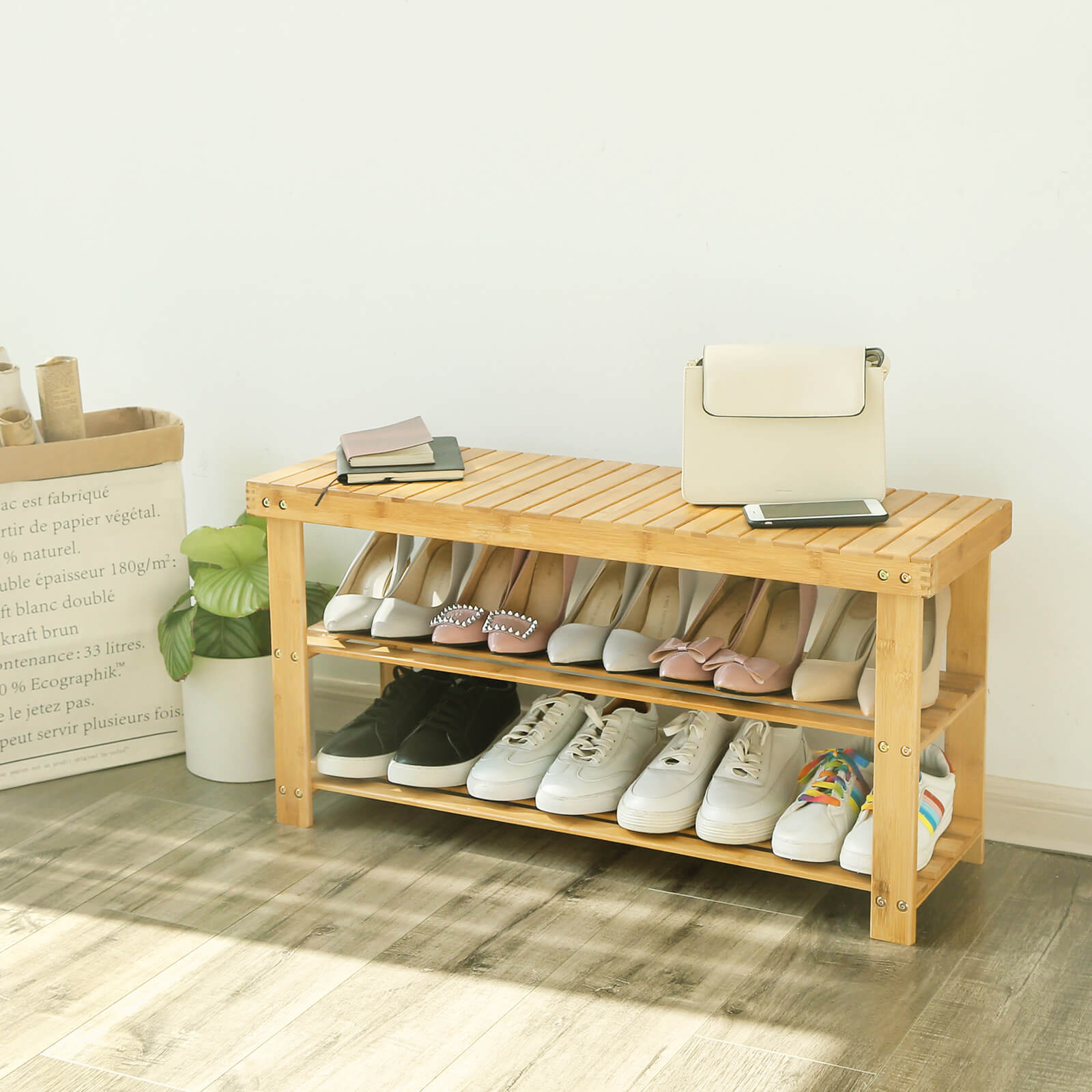 Bamboo Storage Shoe Bench - image 4