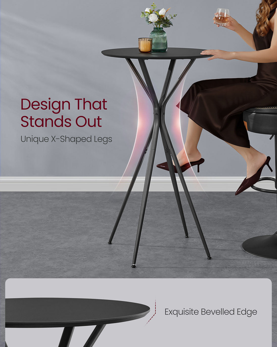 Round Cocktail Table Ink Black and Matte Black - image 3