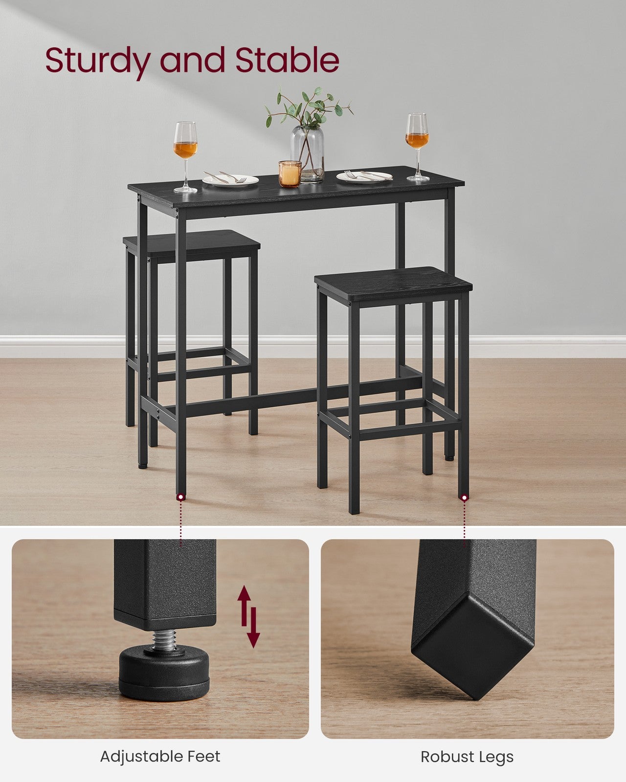 Dining Table Set Ebony Black and Ink Black - image 3