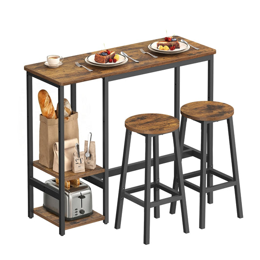 Bar Table Set with 2 Stools Rustic Brown and Ink Black - image 1