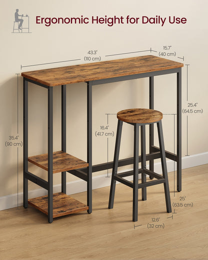 Bar Table Set with 2 Stools Rustic Brown and Ink Black - image 5