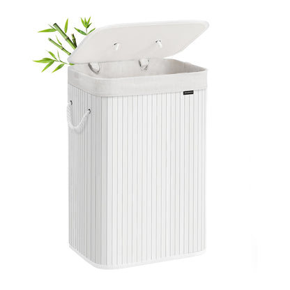 72L Bamboo Laundry Basket with 3 Handles Cloud White - image 1