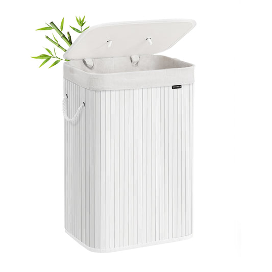 72L Bamboo Laundry Basket with 3 Handles Cloud White - image 1