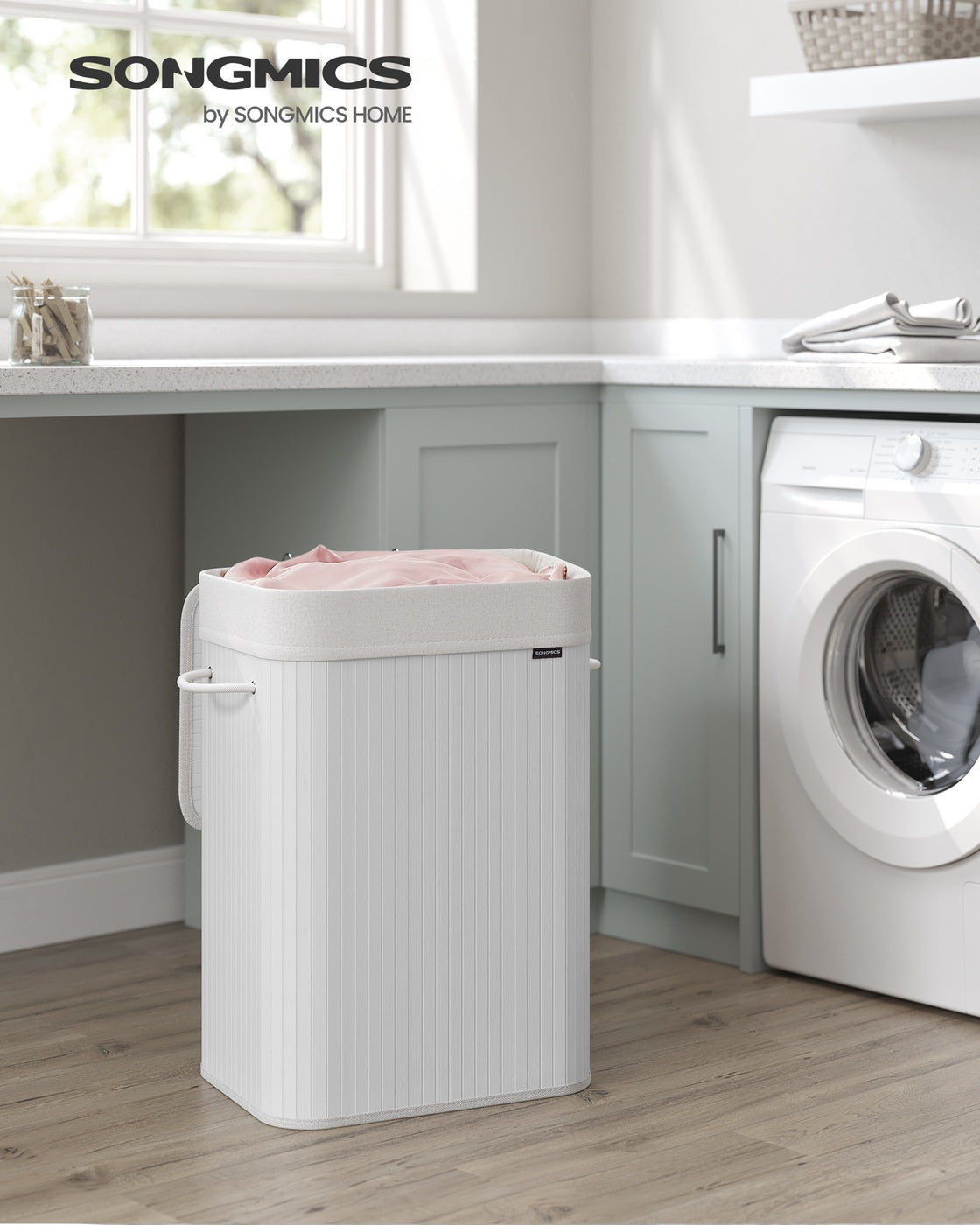72L Bamboo Laundry Basket with 3 Handles Cloud White - image 2