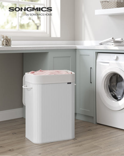 72L Bamboo Laundry Basket with 3 Handles Cloud White - image 2