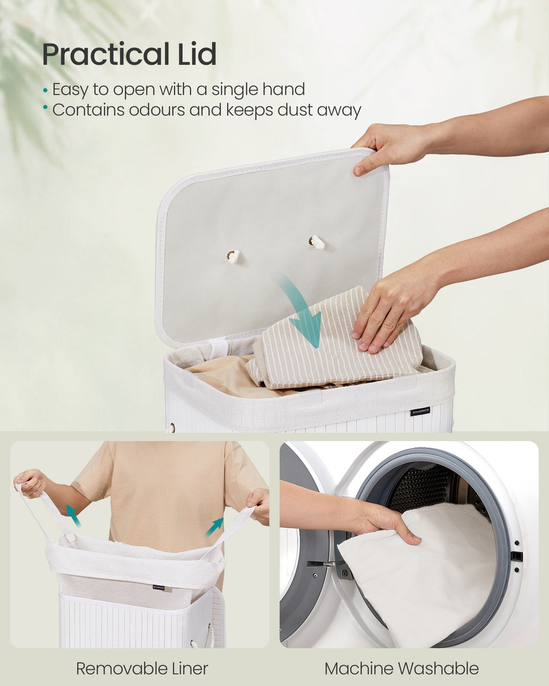 72L Bamboo Laundry Basket with 3 Handles Cloud White - image 3