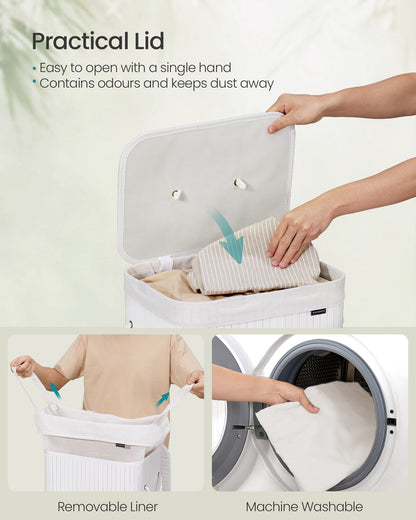 72L Bamboo Laundry Basket with 3 Handles Cloud White - image 3