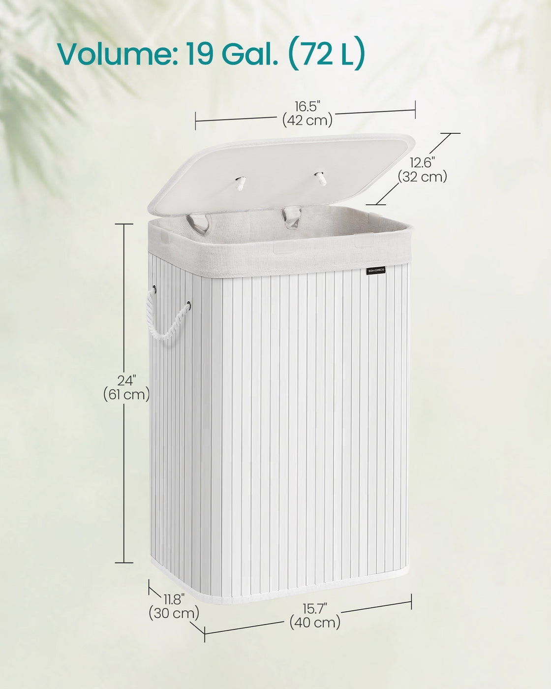 72L Bamboo Laundry Basket with 3 Handles Cloud White - image 5