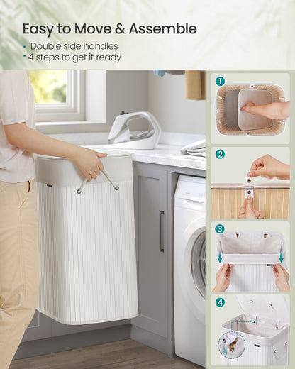 72L Bamboo Laundry Basket with 3 Handles Cloud White - image 6