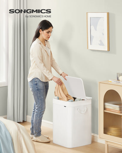 Laundry Basket 95 L Foldable Removable and Machine Washable Liner Bag White - image 3