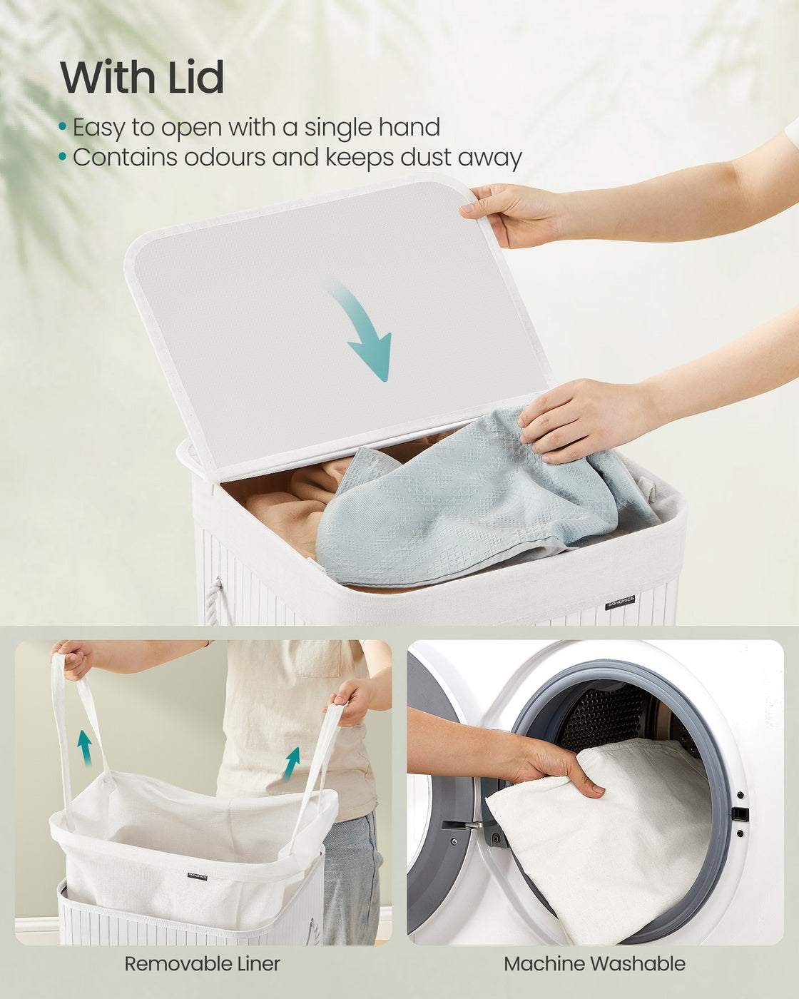 Laundry Basket 95 L Foldable Removable and Machine Washable Liner Bag White - image 4