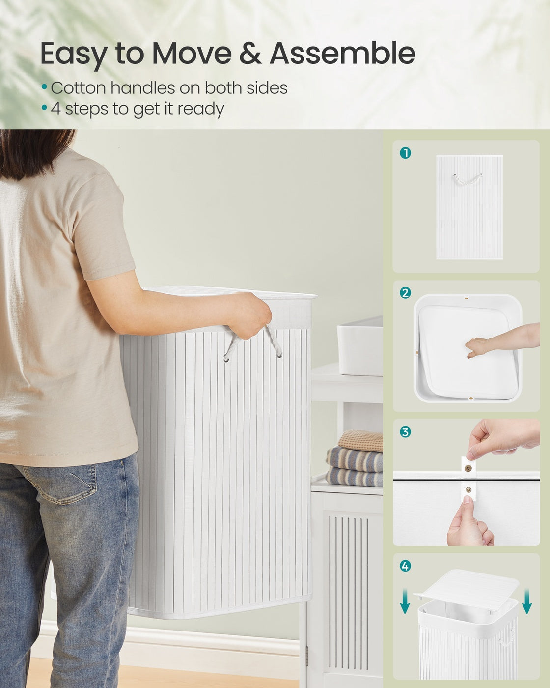 Laundry Basket 95 L Foldable Removable and Machine Washable Liner Bag White - image 7