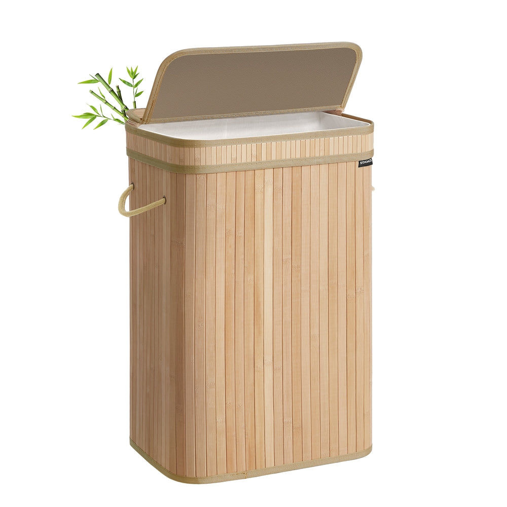 Bamboo Laundry Hamper, 72 L, Removable Liner, Natural Beige - image 1