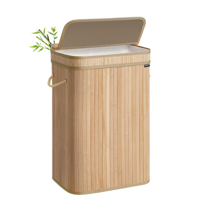 Bamboo Laundry Hamper, 72 L, Removable Liner, Natural Beige - image 1
