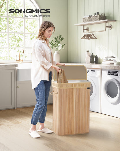 Bamboo Laundry Hamper, 72 L, Removable Liner, Natural Beige - image 2