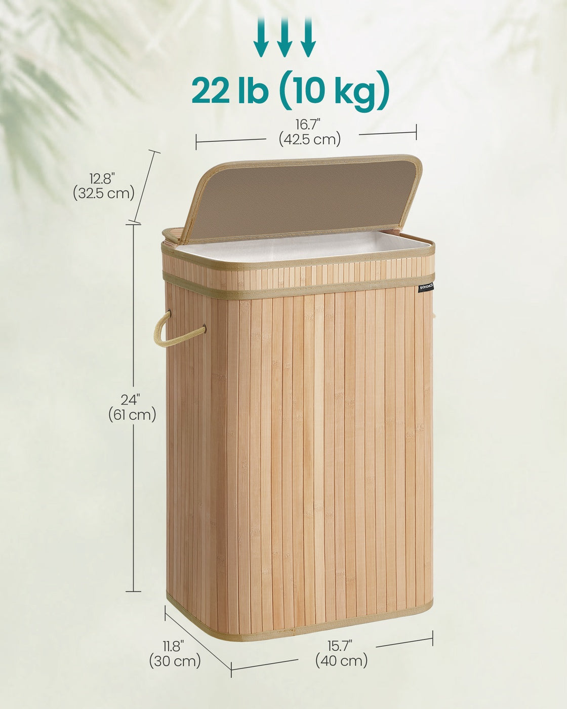 Bamboo Laundry Hamper, 72 L, Removable Liner, Natural Beige - image 5