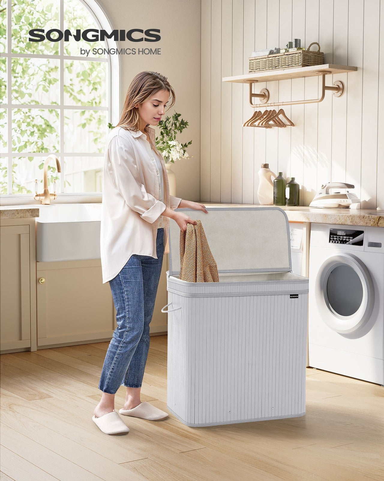 Bamboo Laundry Hamper, 72 L, Removable Liner, Natural Beige - image 8