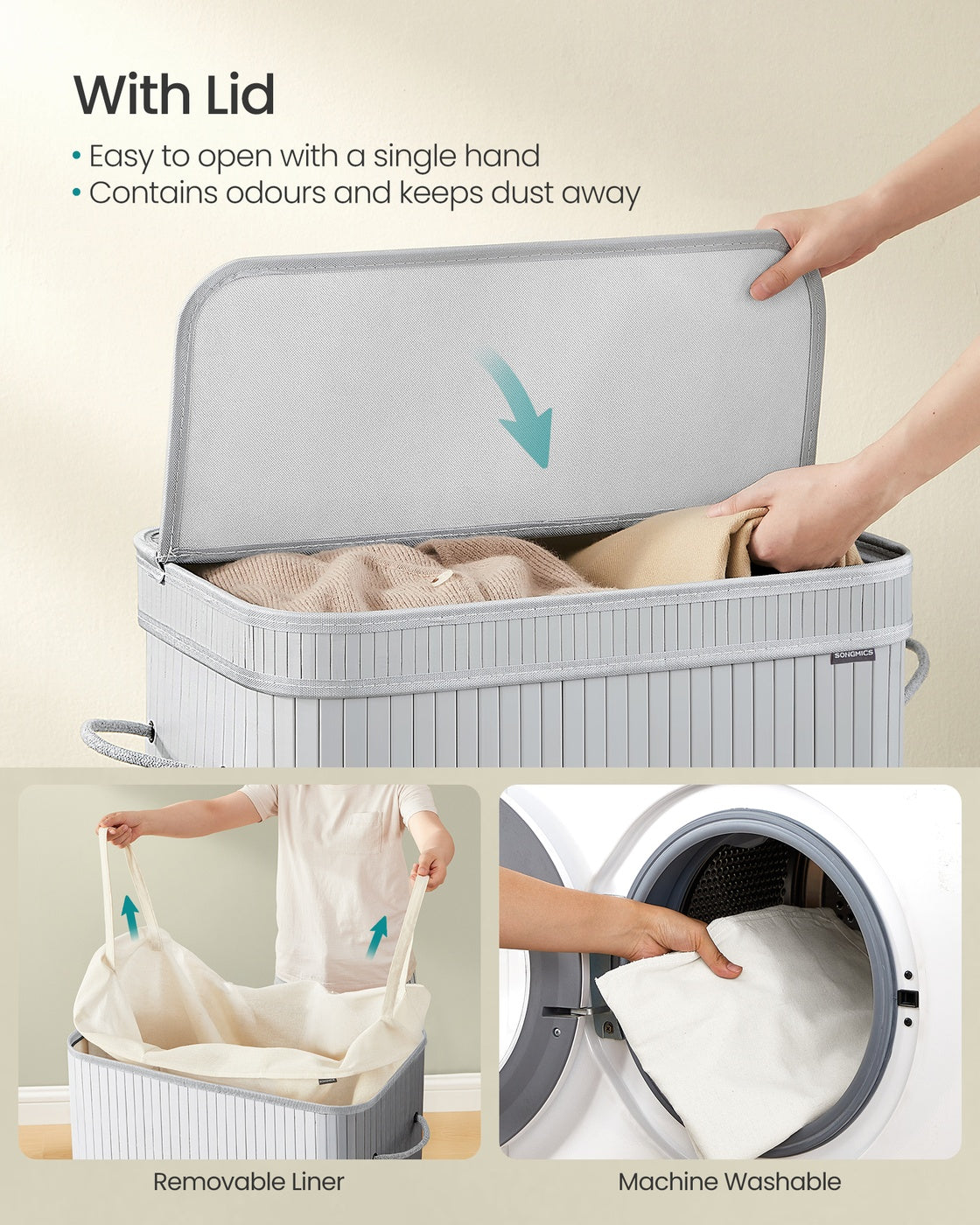 Bamboo Laundry Hamper, 72 L, Cloud White - image 3