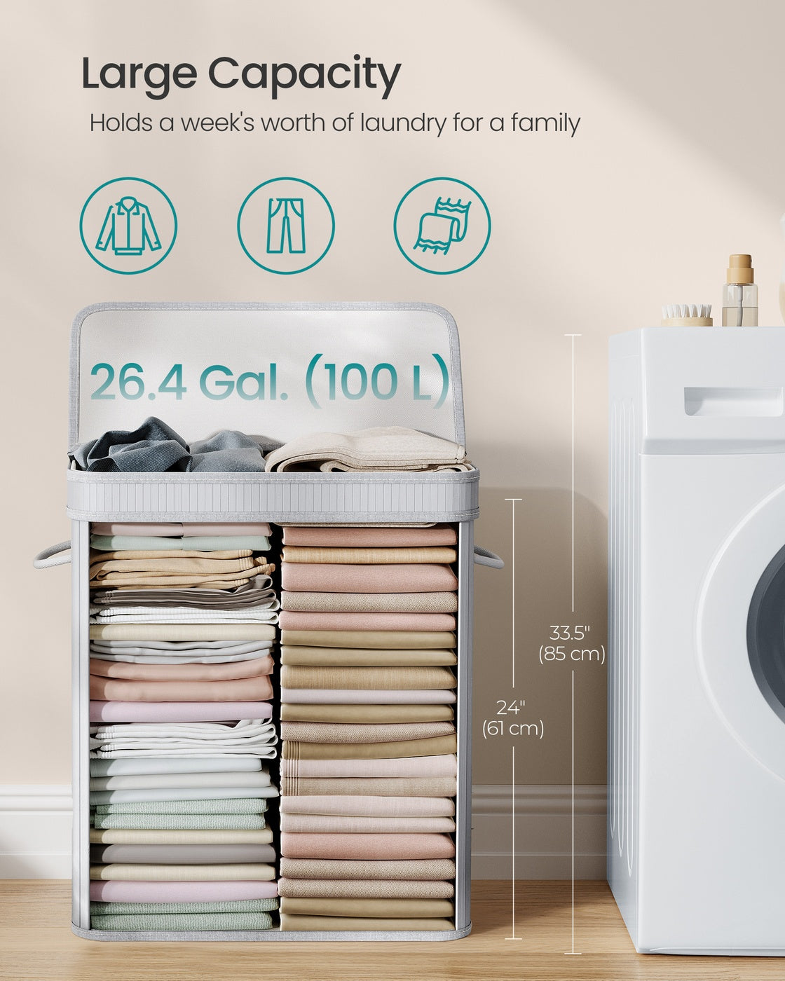 Bamboo Laundry Hamper, 72 L, Cloud White - image 4