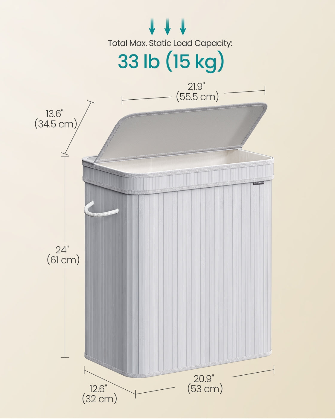 Bamboo Laundry Hamper, 72 L, Cloud White - image 5