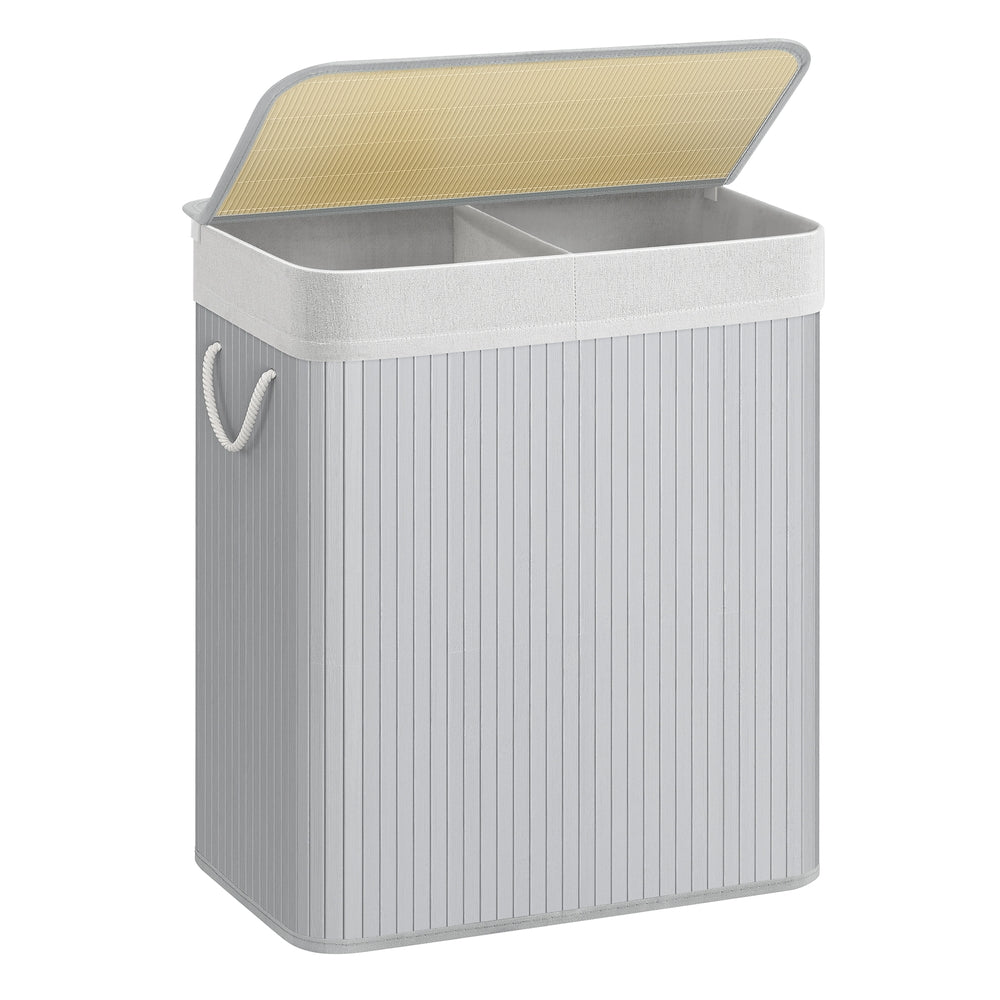 Bamboo Laundry Basket, 100 L, 2 Compartments, Grey - image 1
