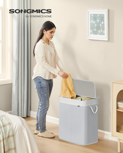 Bamboo Laundry Basket, 100 L, 2 Compartments, Grey - image 2
