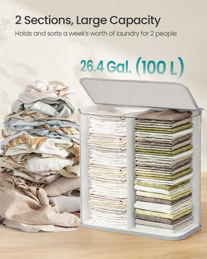 Bamboo Laundry Basket, 100 L, 2 Compartments, Grey - image 4